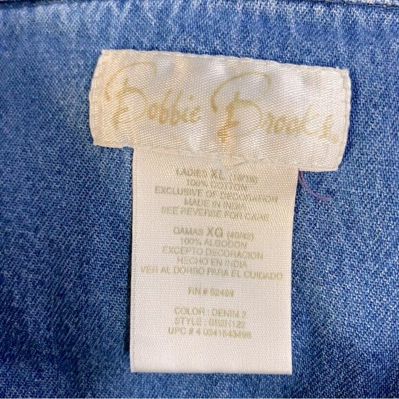 Vintage Bobbie Brooks Med Wash Denim Embroidered Button Up Top XL - Picture 3 of 15